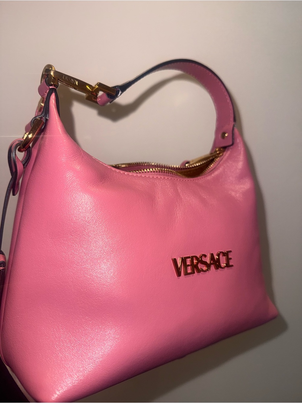 Versace Nappa Leather Hobo Bag- Dark Pink